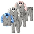 thumbnail image 1 of HAOTAGS Boys 4 piece Formal Suit Set, Long Sleeved Pants Collared Dress Shirt Button - Up Vest with Tie Sets White 3-4 Years, 1 of 7