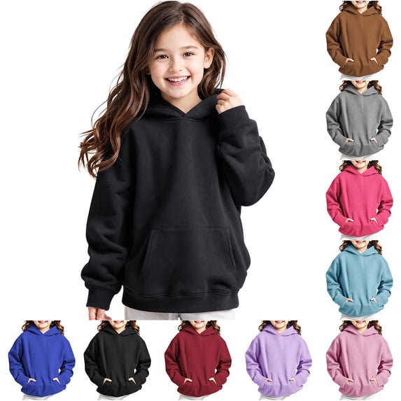 HAOTAGS Boys And Girls Casual Long Sleeve Hooded Sweatshirts Fleece-Lined Oversized Hoodies With Kangaroo Pocket For Kids Black Size 12