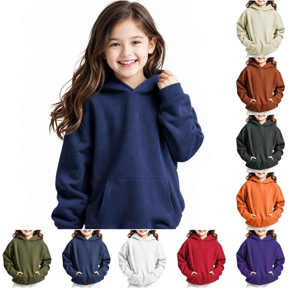 HAOTAGS Boys And Girls Casual Long Sleeve Hooded Sweatshirts Fleece-Lined Oversized Hoodies With Kangaroo Pocket For Kids Purple Size 12