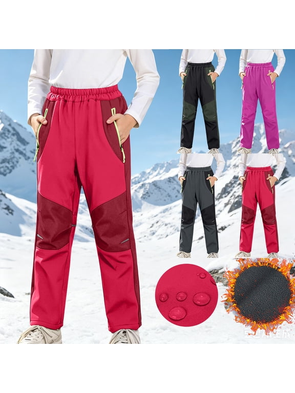 Boys And Girls Outdoor Hiking Ski Pants Ages 5 To 16 Windproof Waterproof Warm Fleece-Lined Softshell Pants For Kids Red Size 13