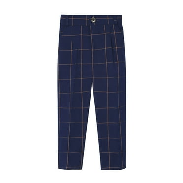 HAOTAGS Boys And Toddler Skinny School Uniform Pants Zipper Closure With Button Casual Stright Type Pants Dark Blue Size 5-6 Years