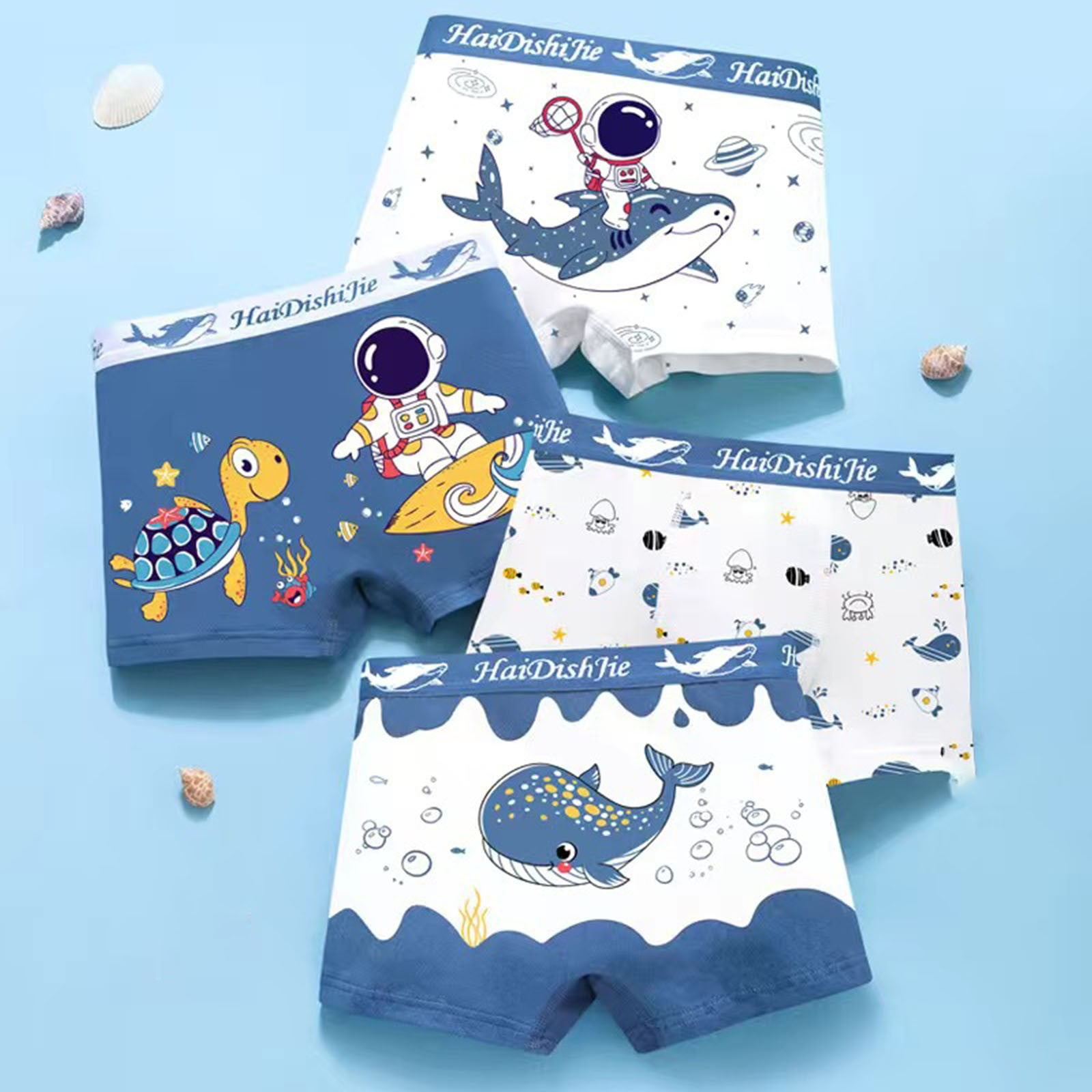 Babyhug Cotton Boxers Multi Print Pack of 3 - Blue Red White