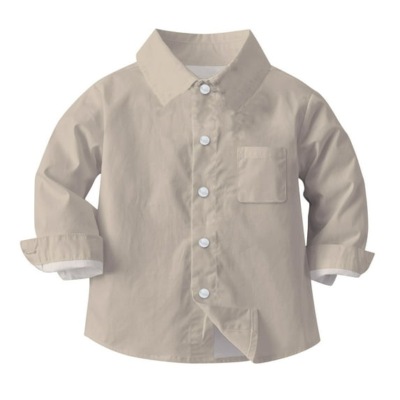 HAOTAGS Boys Button UP Shirts, Long Sleeve Lightweight With Chest Pocket School Uniform Shirts Khaki 4 Years