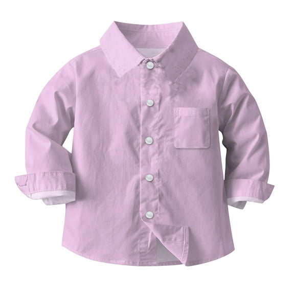 HAOTAGS Boys Button UP Shirts, Long Sleeve Lightweight With Chest Pocket School Uniform Shirts Pink 2 Years