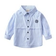 thumbnail image 1 of HAOTAGS Boys Button Up Polo Shirt,Long Sleeve School Uniform Striped Autumn Casual Tops Blue 10-11 Years, 1 of 9