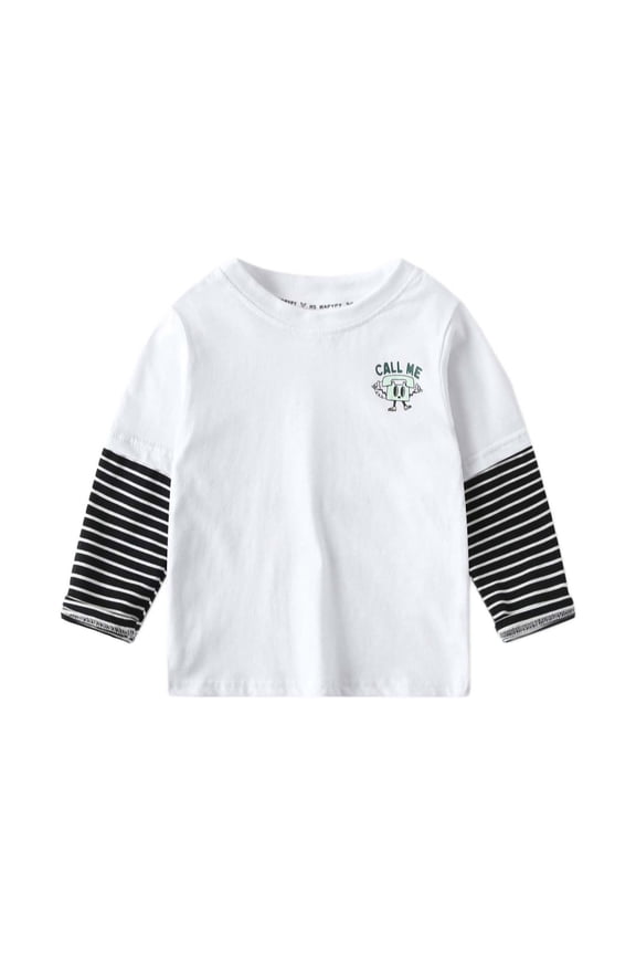 Boys Button Up Polos Shirt,Lightweight School Uniform Graphic Long Sleeve Polos White 6-7 Years