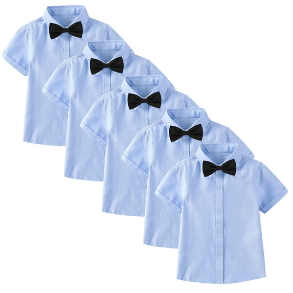 HAOTAGS Boys Button-Up Shirts,Fashion With Necktie Short - Sleeve 5PC School Uniform Shirt Blue 3-4
