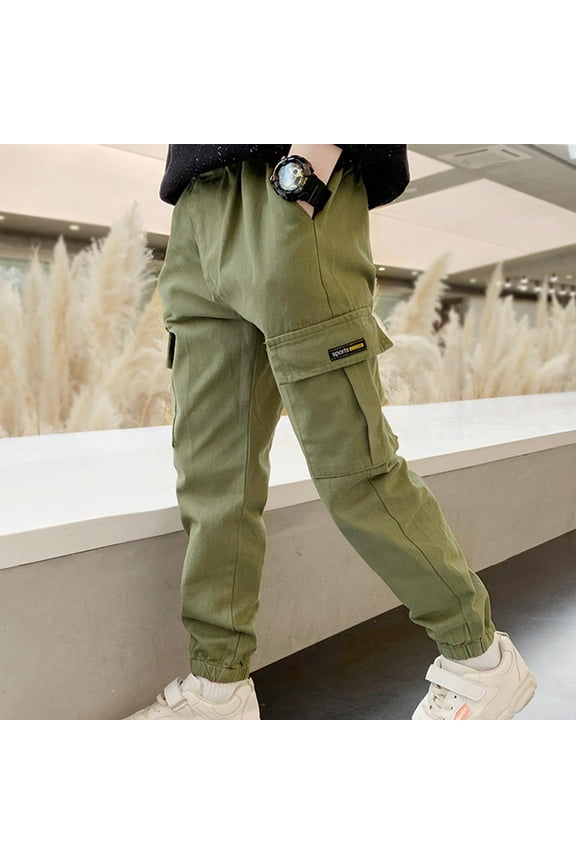Boys Cargo Joggers Pants Elastic Waist Casual Jogging Trousers Bottom for Kids Army Green Size 8 Years