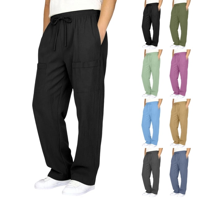 HAOTAGS Boys Cargo Pants Size 10-12,Drawstring Casual Summer with Multiple Pockets Summer Pants Black