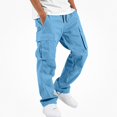 thumbnail image 1 of HAOTAGS Boys Cargo Pants with Pockets, Elastic Waist Solid Color Casual Sweatpants Blue Size 14, 1 of 8