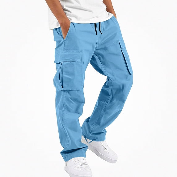 HAOTAGS Boys Cargo Pants with Pockets, Elastic Waist Solid Color Casual Sweatpants Blue Size 14