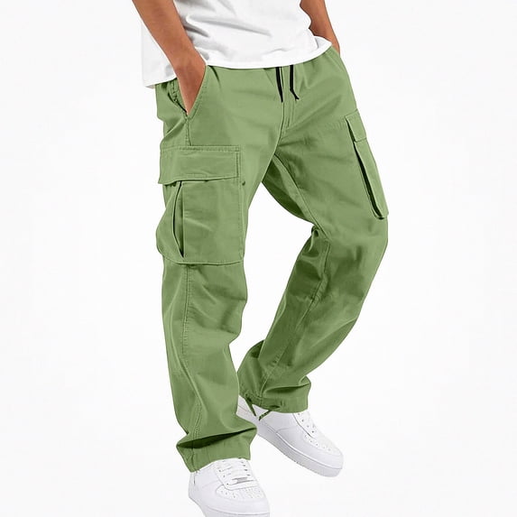 HAOTAGS Boys Cargo Pants with Pockets, Elastic Waist Solid Color Casual Sweatpants Green Size 5T