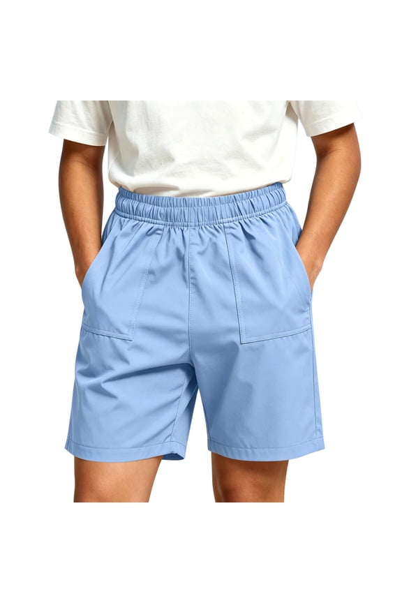 Boys Cargo Shorts, Casual Elastic Waist Summer School Uniform Shorts with Pocket Blue Size 5T