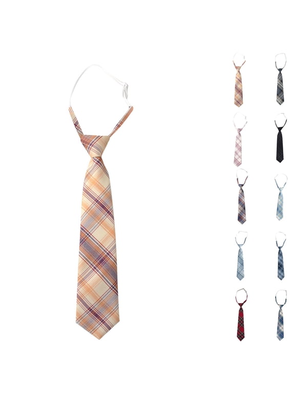 Boys Checkered Tie, Academic Bowtie Casual School Uniform Preppy Necktie Yellow Free Size