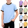 thumbnail image 1 of HAOTAGS Boys Color-Block Tee (3-12), Unisex Round-Neck Short-Sleeve Casual Summer Top Blue 3 Years, 1 of 10