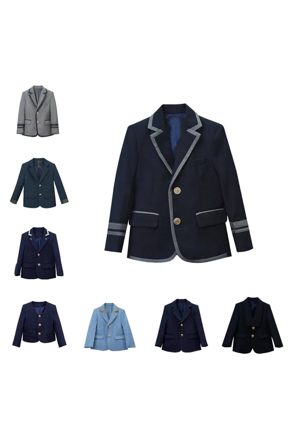 Boys Colorblock Blazer,Uniform Jacket Long - sleeved English Campus Youth Lapel Coat Gray 11-12 T