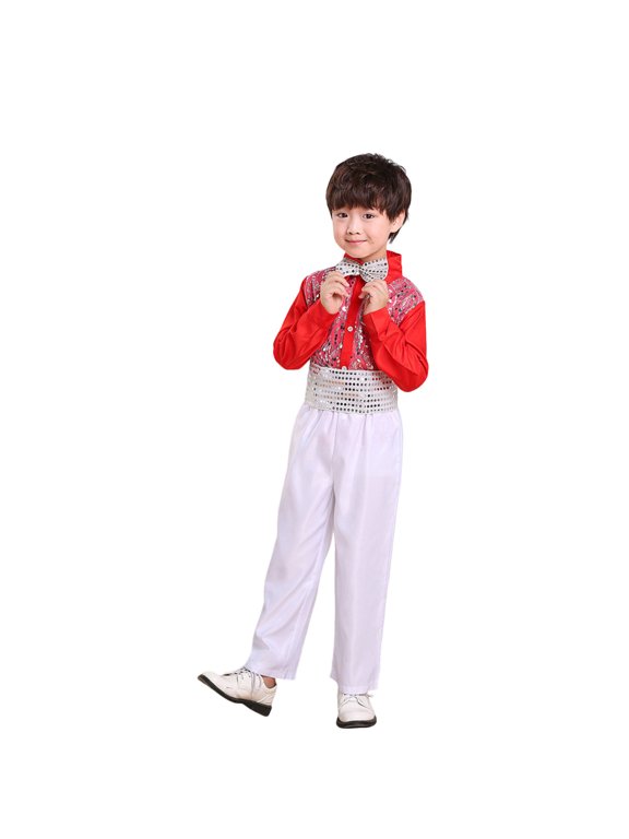 Boys Costume Suit Sets, Dance Performance Glitter Recitation Two - Piece Set Red 8-9Years