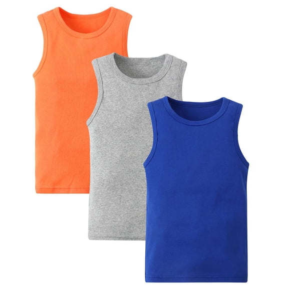 HAOTAGS Boys Cotton Tank Tops,Soft Cotton Crew Neck Summer Sleeveless Shirts 3 Pack Blue 3-4