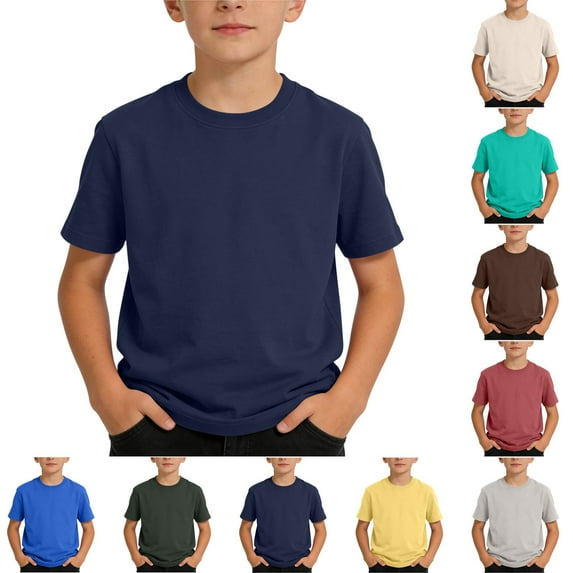 HAOTAGS Boys Crew-Neck Tee (2-15) Unisex Lightweight Summer Short-Sleeve Pullover Cotton T-Shirt Navy 5T