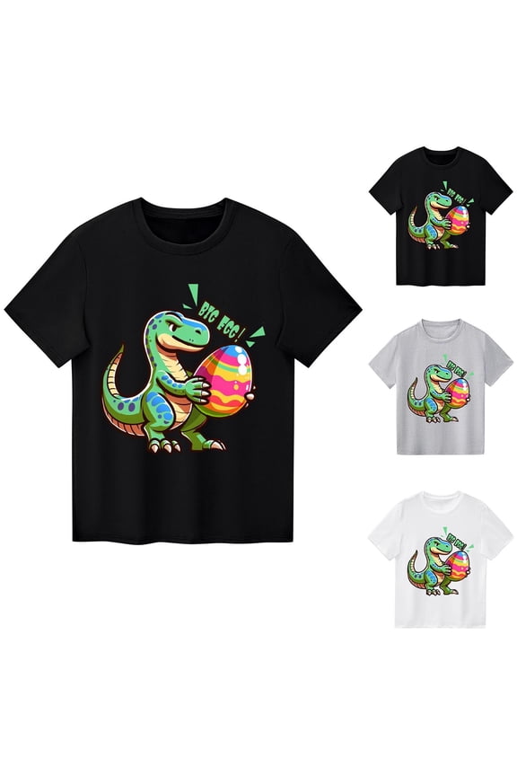 Boys Easter Dinosaur Graphic T-shirt Short Sleeve Round Neck Tee Tops Casual Summer Outfits Black Size 5 Years