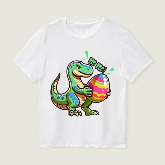 HAOTAGS Boys Easter Dinosaur Graphic T-shirt Short Sleeve Round Neck Tee Tops Casual Summer Outfits White Size 11 Years