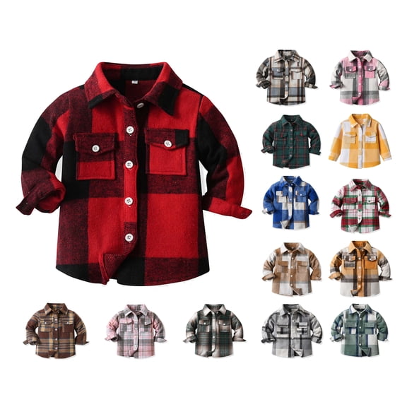 HAOTAGS Boys Flannel Plaid Shirt, Long Sleeve Button Shirt Jacket Casual School Tops Red 4 Years