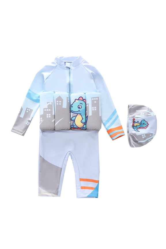 Boys Float Swimsuit,Printed Trainer Swimwear Kids Buoyancy One-Piece Float Pool Cap Bundle Multicolor 1