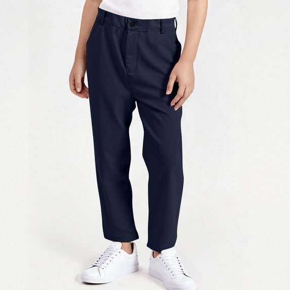 HAOTAGS Boys Formal Pants, School Uniform Pants Solid with Pockets Straight Leg Pants Navy 17-18 Years
