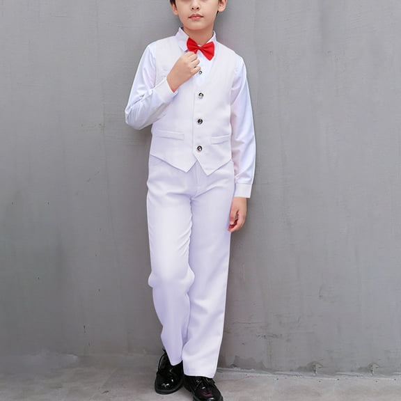HAOTAGS Boys Formal Suit Outfit Sets, Bow Tie with Long Pants Long Sleeve Shirts Performance Outfits White 15-16 Years
