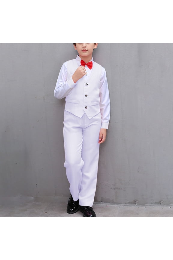 Boys Formal Suit Outfit Sets, Bow Tie with Long Pants Long Sleeve Shirts Performance Outfits White 15-16 Years