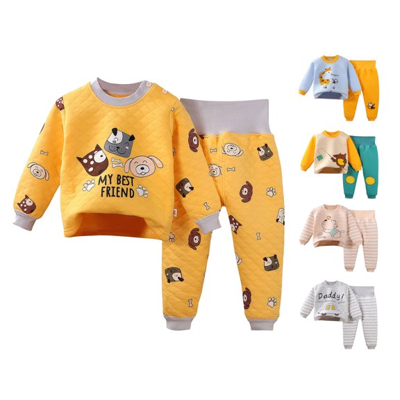 HAOTAGS Boys Girls 2 Piece Outfit Sets, Graphic Print Fall Winter Warm Long Sleeve Round Neck Sweatshirts with Sweatpants Casual Loungwear Gray 3Years