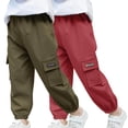 thumbnail image 1 of HAOTAGS Boys Girls 2PC Lightweight Cargo Pants,Breathable Athletic Breathable Casual Cargo Pants Set Khaki 4-5Years, 1 of 8