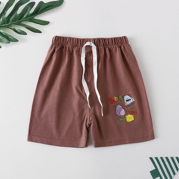 HAOTAGS Boys Girls Elastic Waist Cotton Shorts Summer 2025 Toddler Kids Solid Short Pants Coffee Size 4-5 Years