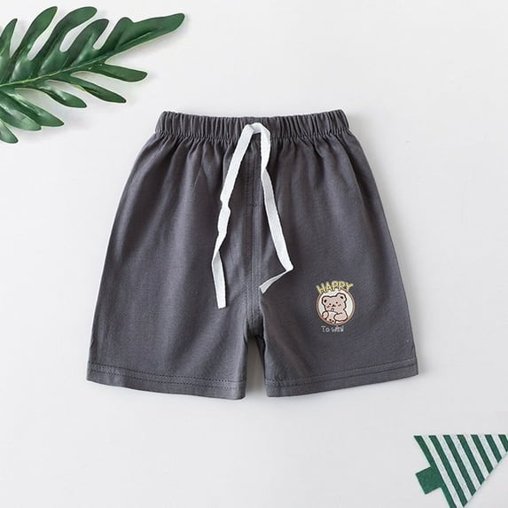 HAOTAGS Boys Girls Elastic Waist Cotton Shorts Summer 2025 Toddler Kids Solid Short Pants Dark Gray Size 3-4 Years