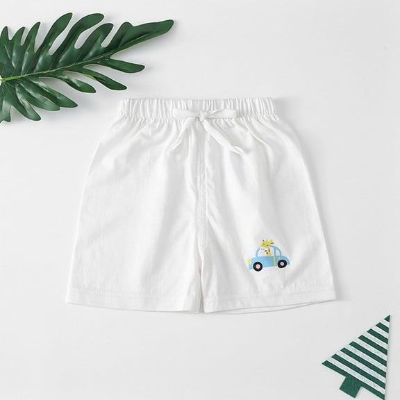 HAOTAGS Boys Girls Elastic Waist Cotton Shorts Summer 2025 Toddler Kids Solid Short Pants White Size 4-5 Years