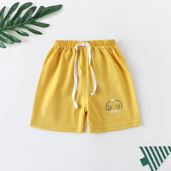 HAOTAGS Boys Girls Elastic Waist Cotton Shorts Summer 2025 Toddler Kids Solid Short Pants Yellow Size 2-3 Years