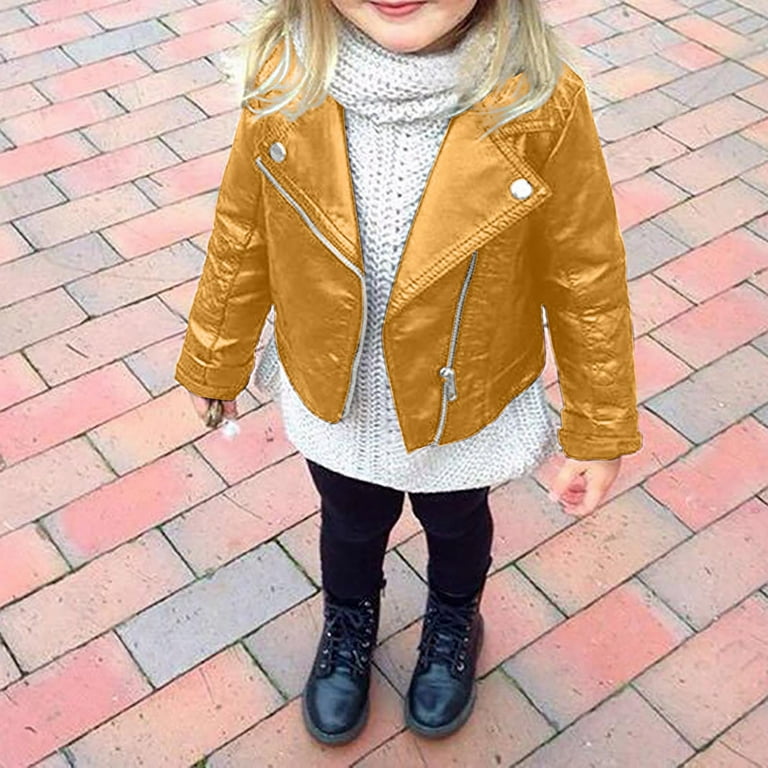 Yellow leather jacket kids shop
