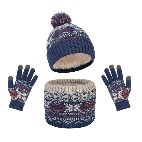 HAOTAGS Boys Girls Hat Winter Gear,Scarf & Mittens Combo Warm Plush Winter Cap Set Blue Free Size