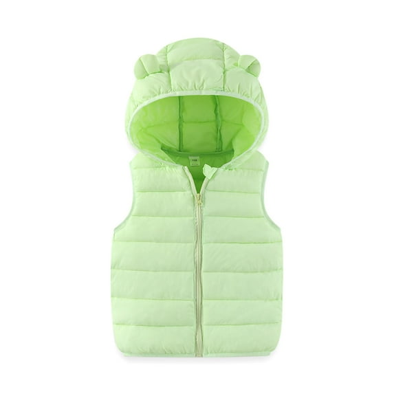 HAOTAGS Boys Girls Outerwear Vests,Thick Warm Sleeveless Hooded Winter Vest Green 12-18 Months
