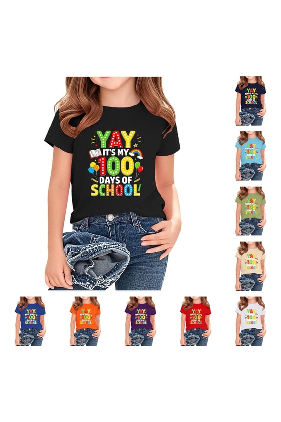 Boys Girls School Uniform T - shirts,Letter Printed Round Neck Short - Sleeved Academy Tees Green 2-3 T