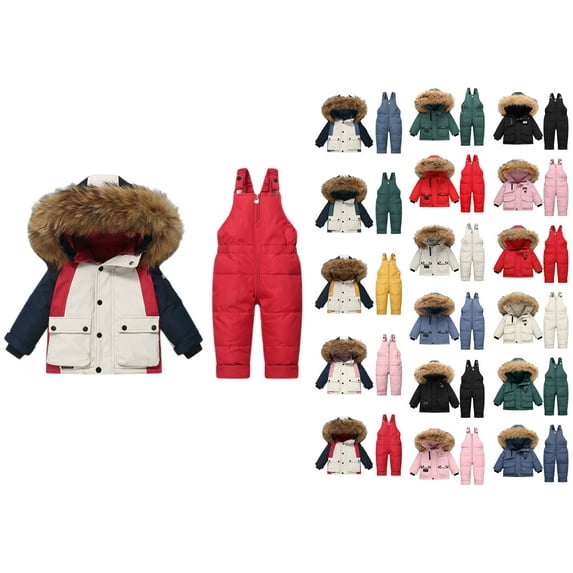 HAOTAGS Boys Girls Ski Jacket and Snowbib Snowsuit Set, 2 Piece Zip Up Jacket and Overall Snowsuit Set Pink 4-5Years