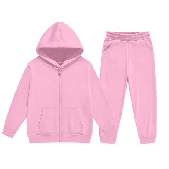 HAOTAGS Boys Girls Sweatsuit Set,2-Piece Hoodie Zip Up with Jogger Pants Fall Winter Fleece Lined Sets Pink Size 9