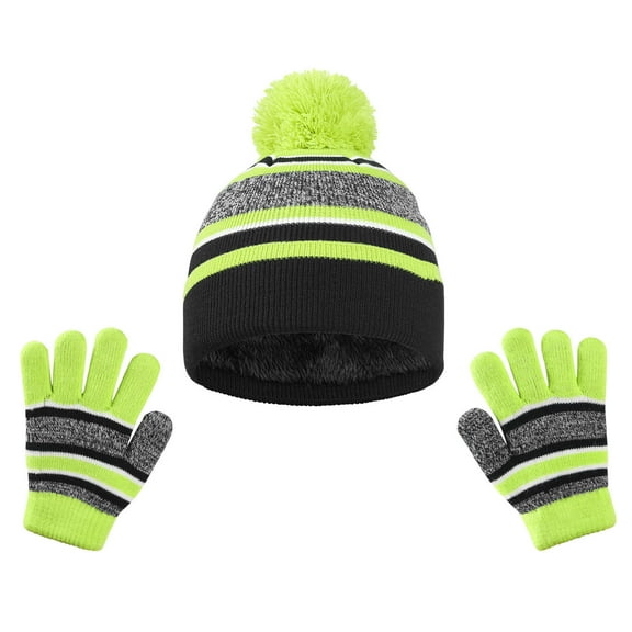HAOTAGS Boys Girls Winter Hat Set,Ear Flap Hat Mittens Thick Warm 3-Piece Headwear Set Green Free Size