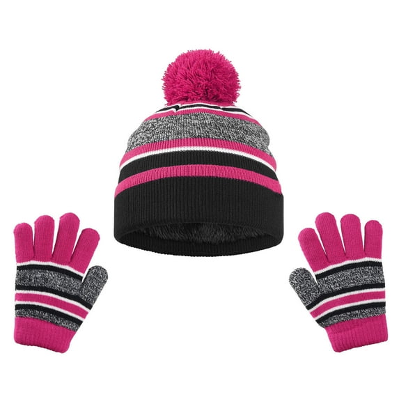 HAOTAGS Boys Girls Winter Hat Set,Warm Ear Flap Hat Mittens Thick 3-Piece Headwear Set Hot Pink Free Size