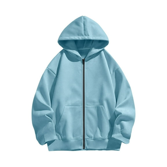 HAOTAGS Boys Girls Zip Up Hoodie Casual Fall Winter Long Sleeve Sweatshirts Casual Outwear for Kids Light Blue Size 13 Years