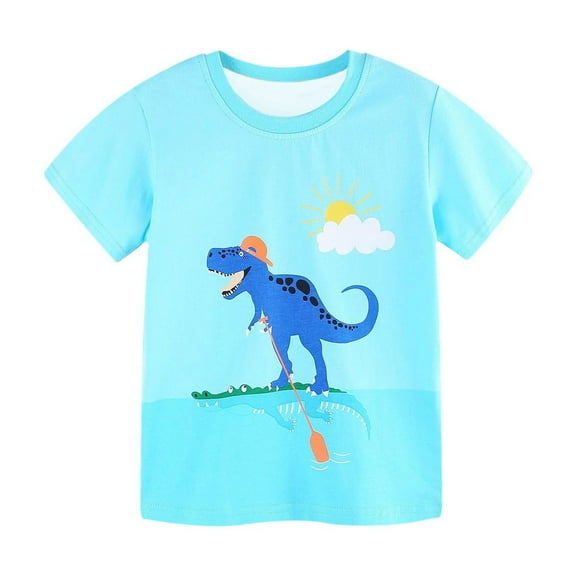 HAOTAGS Toddler Kids Boys Tops,Lightweight Summer Short Sleeve Crewneck T-Shirts for Child Light Blue 9T