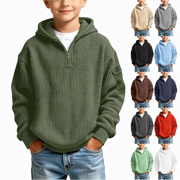 HAOTAGS Boys Half Zip Hoodie (3-14) Warm Long Sleeve Winter Sweatshirts Pullover Tops with Pocket Dark Gray Size 7