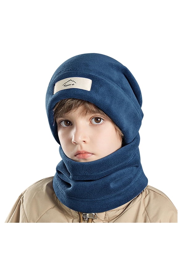 Boys Hat Scarf Set,Winter Knit Hat Scarf Combo Neck Warmer Kid Cap Set Navy Free Size
