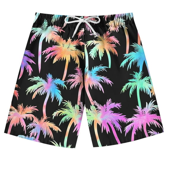 HAOTAGS Boys Hawaiian Beach Shorts(7-14) Casual Elastic Waist Graphci Print Quick Dry Swim Trunks Purple Size 9 Years