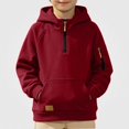 thumbnail image 1 of HAOTAGS Boys Hooded Sweatshirt (4-15) Soft Warm Long Sleeves Quater Zipper Pockets Sport Hoodie Wine Size 4T, 1 of 9